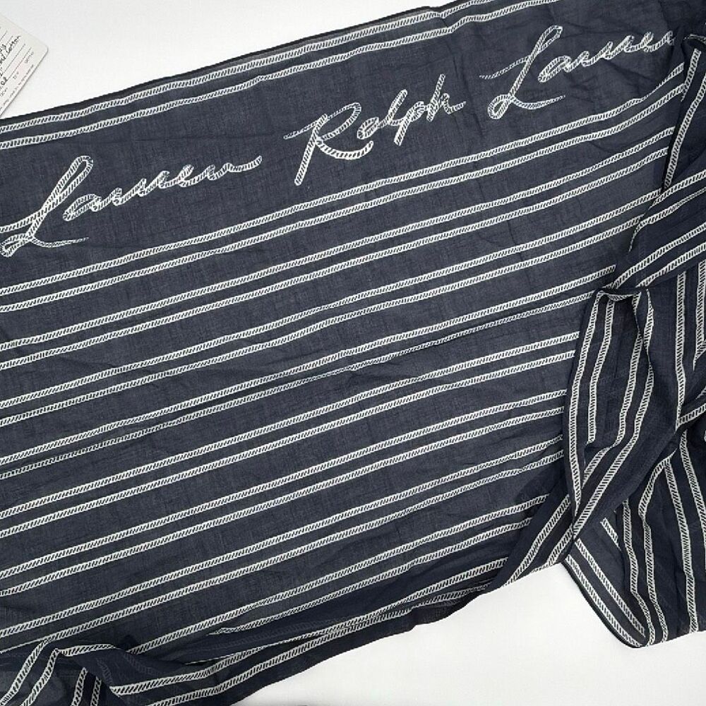 Lauren Ralph Lauren Rope Design Logo Striped Scarf Navy White